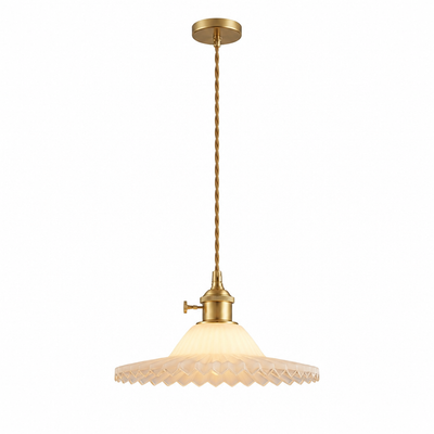 French Glass Pleated Shade Pendant Light