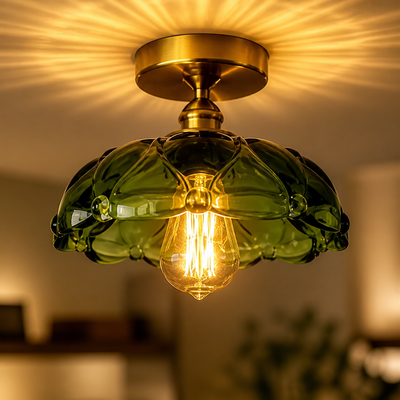 French Glass Semi-Flush Ceiling Light
