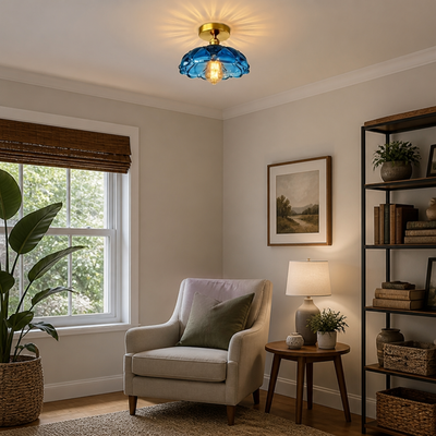 French Glass Semi-Flush Ceiling Light