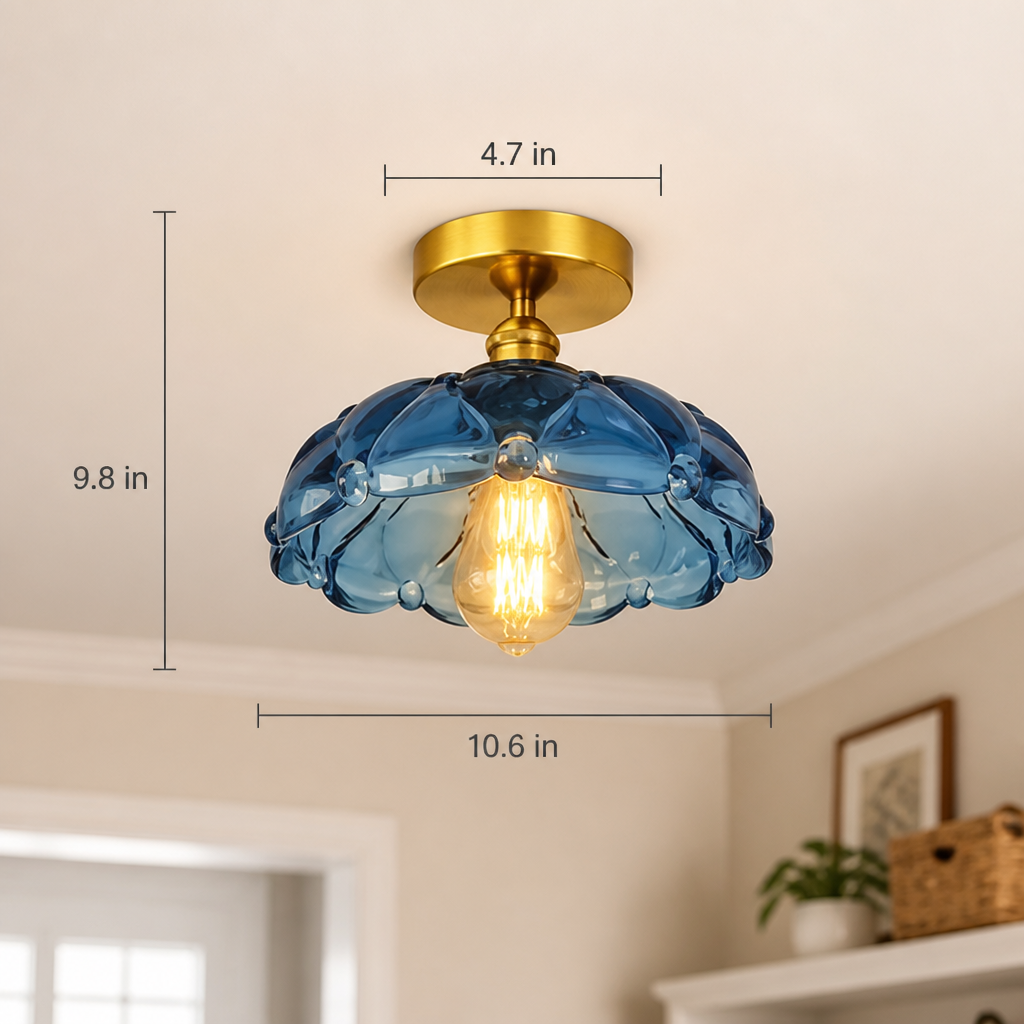French Glass Semi-Flush Ceiling Light