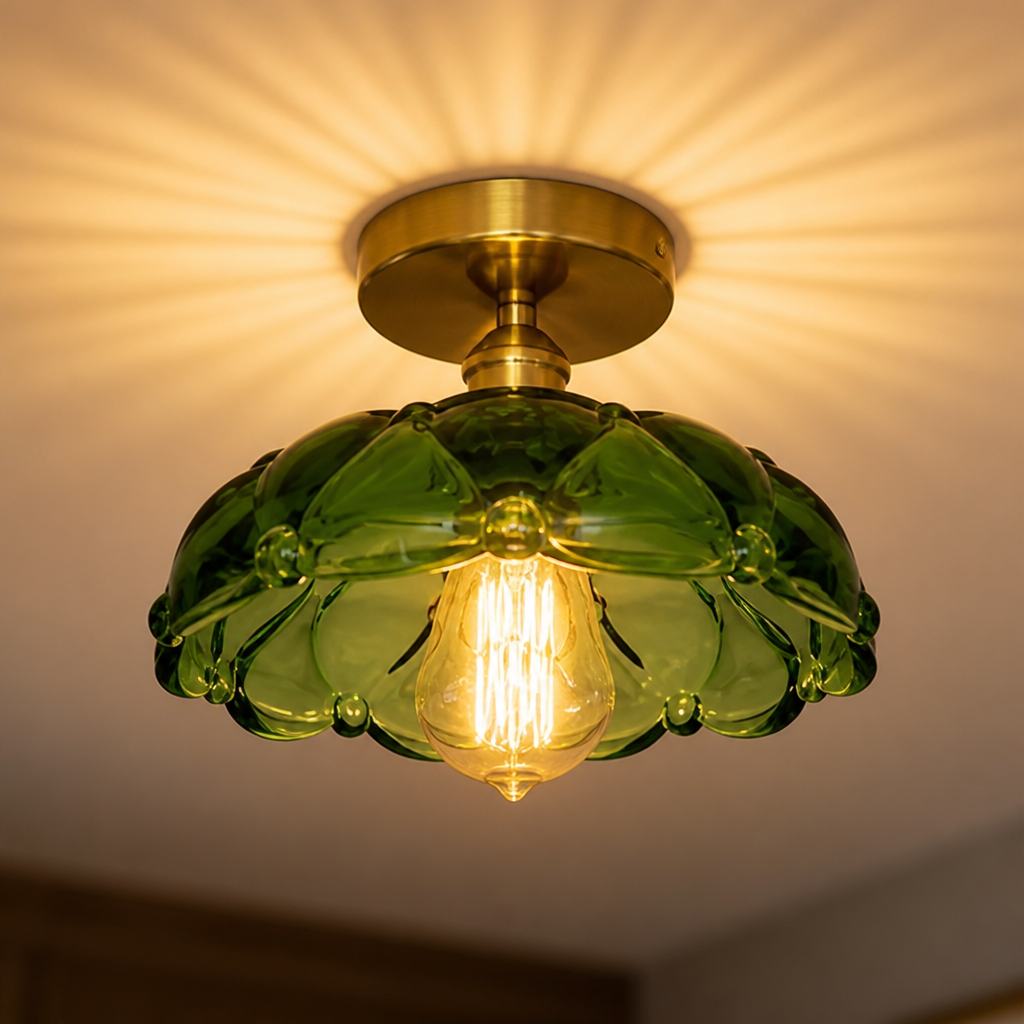 French Glass Semi-Flush Ceiling Light