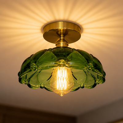 French Glass Semi-Flush Ceiling Light