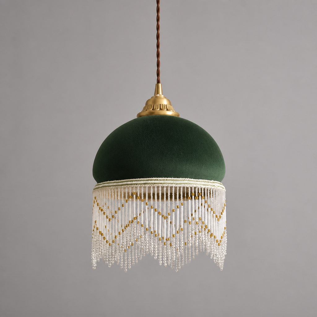French Green Velvet Tassel Pendant Light