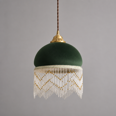 French Green Velvet Tassel Pendant Light