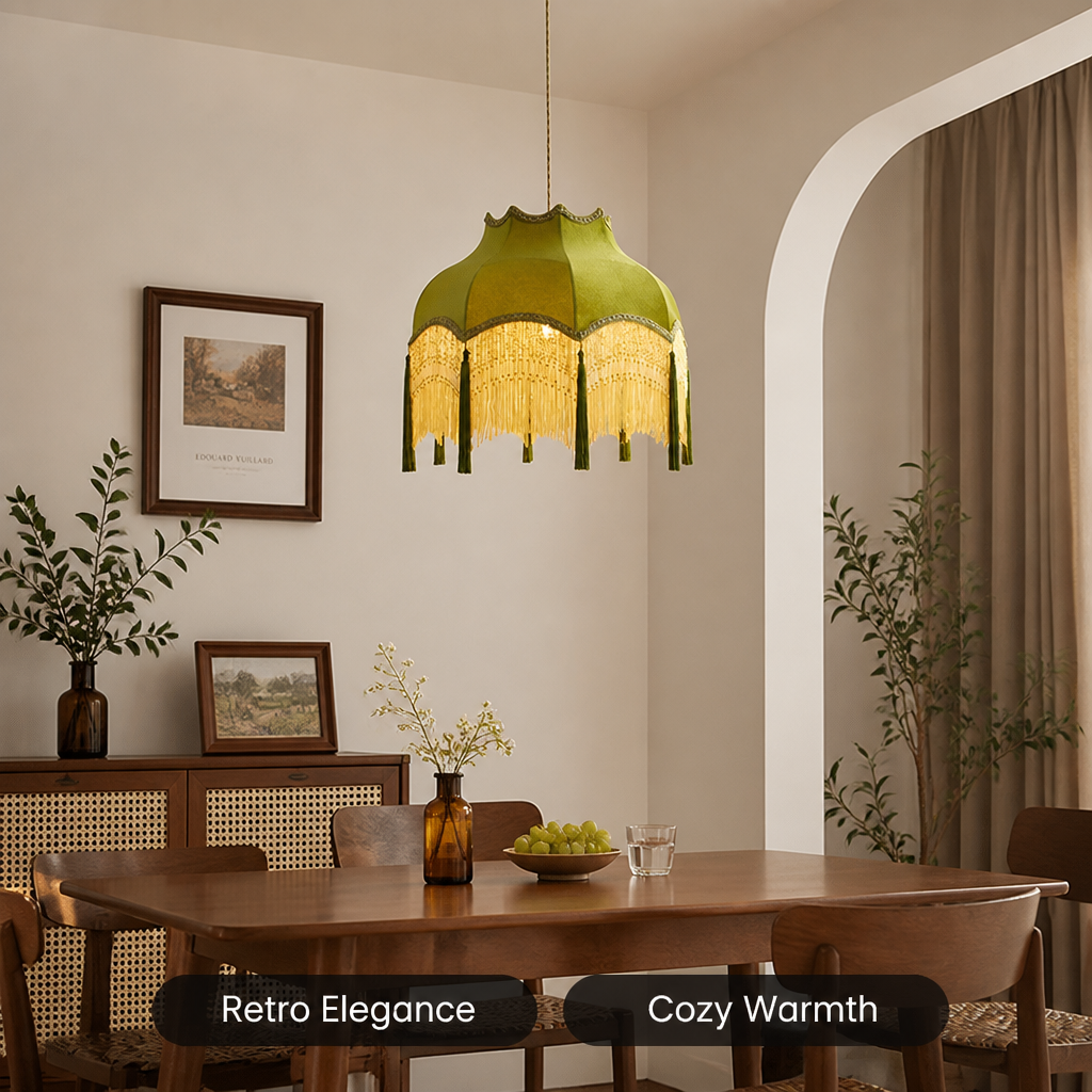 French Green Velvet Tassel Pendant Light