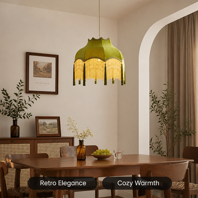 French Green Velvet Tassel Pendant Light