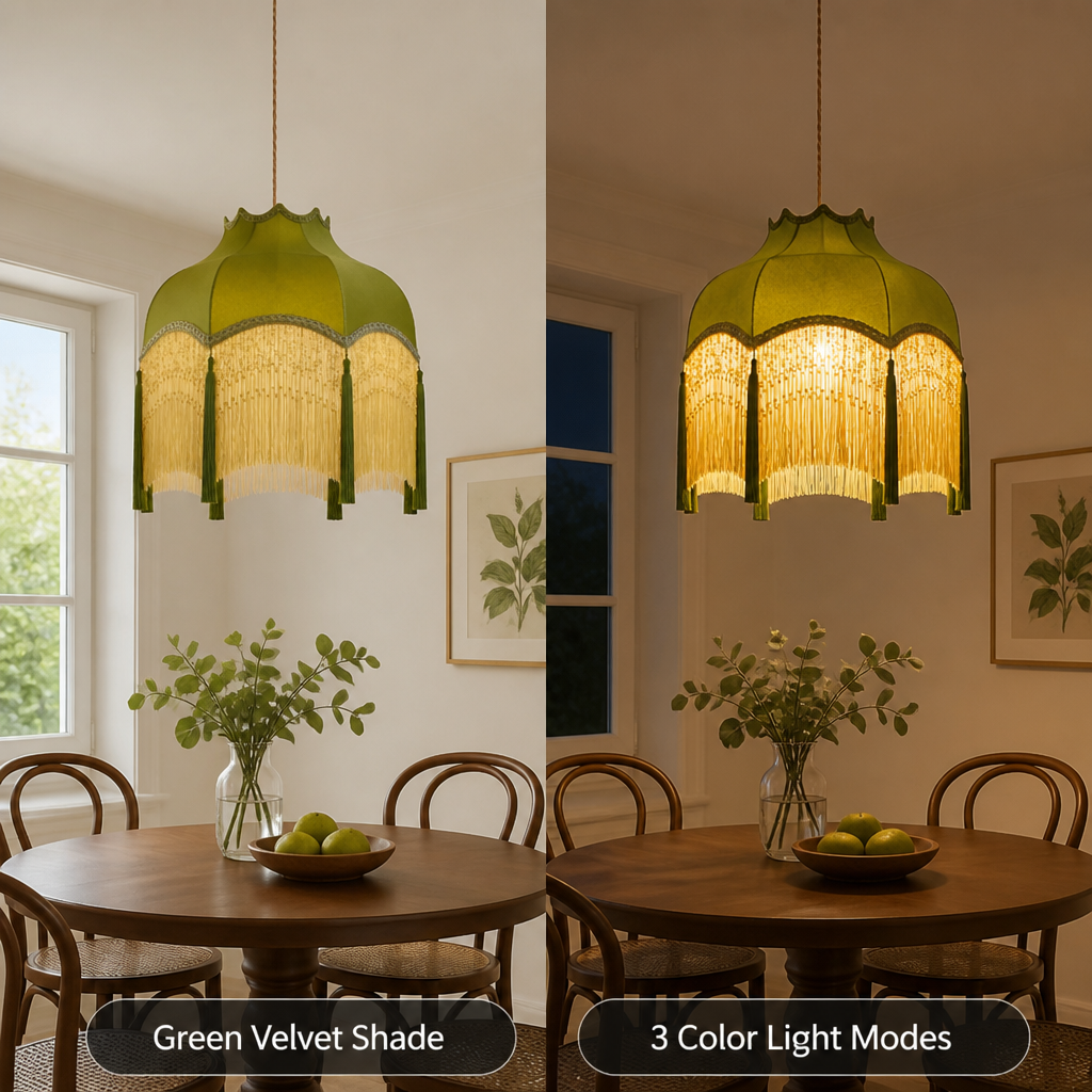 French Green Velvet Tassel Pendant Light