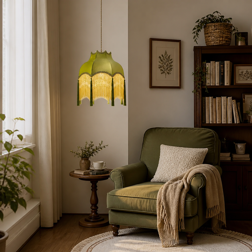 French Green Velvet Tassel Pendant Light