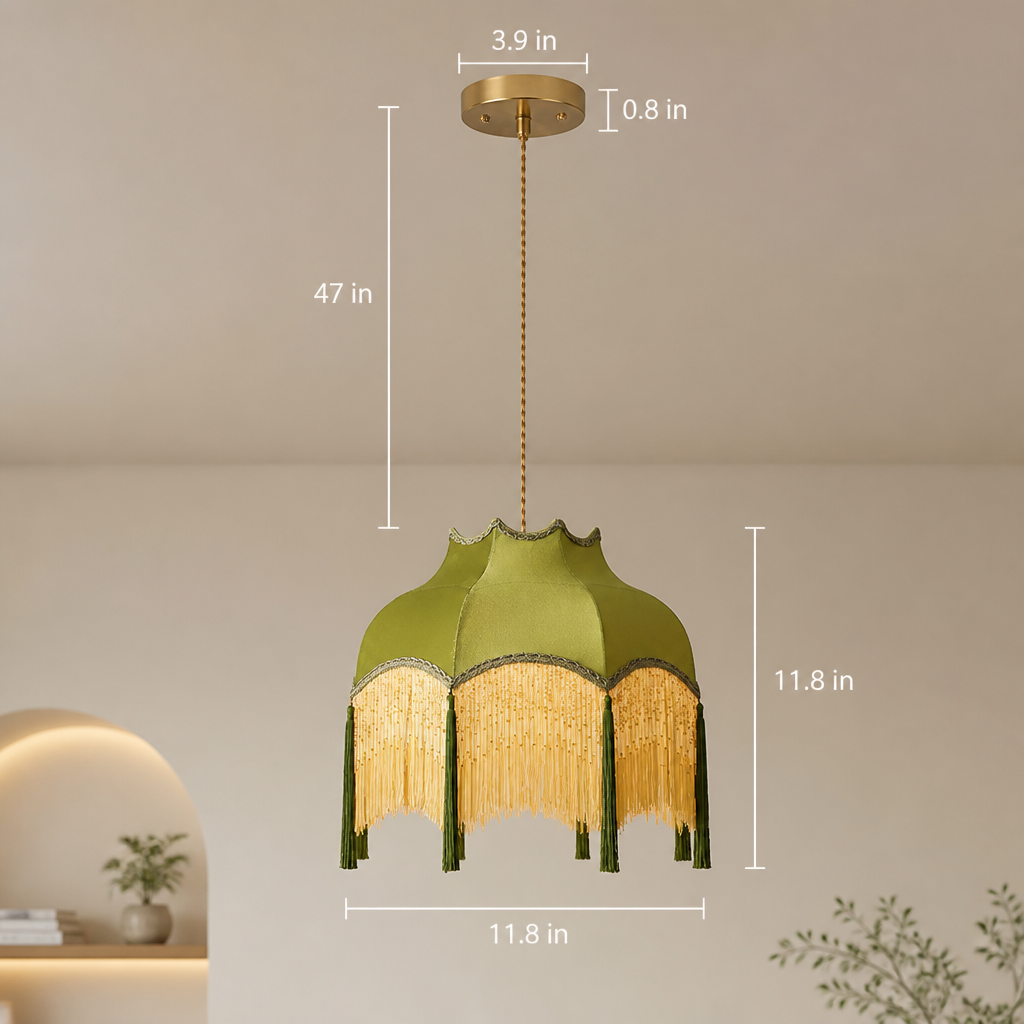 French Green Velvet Tassel Pendant Light