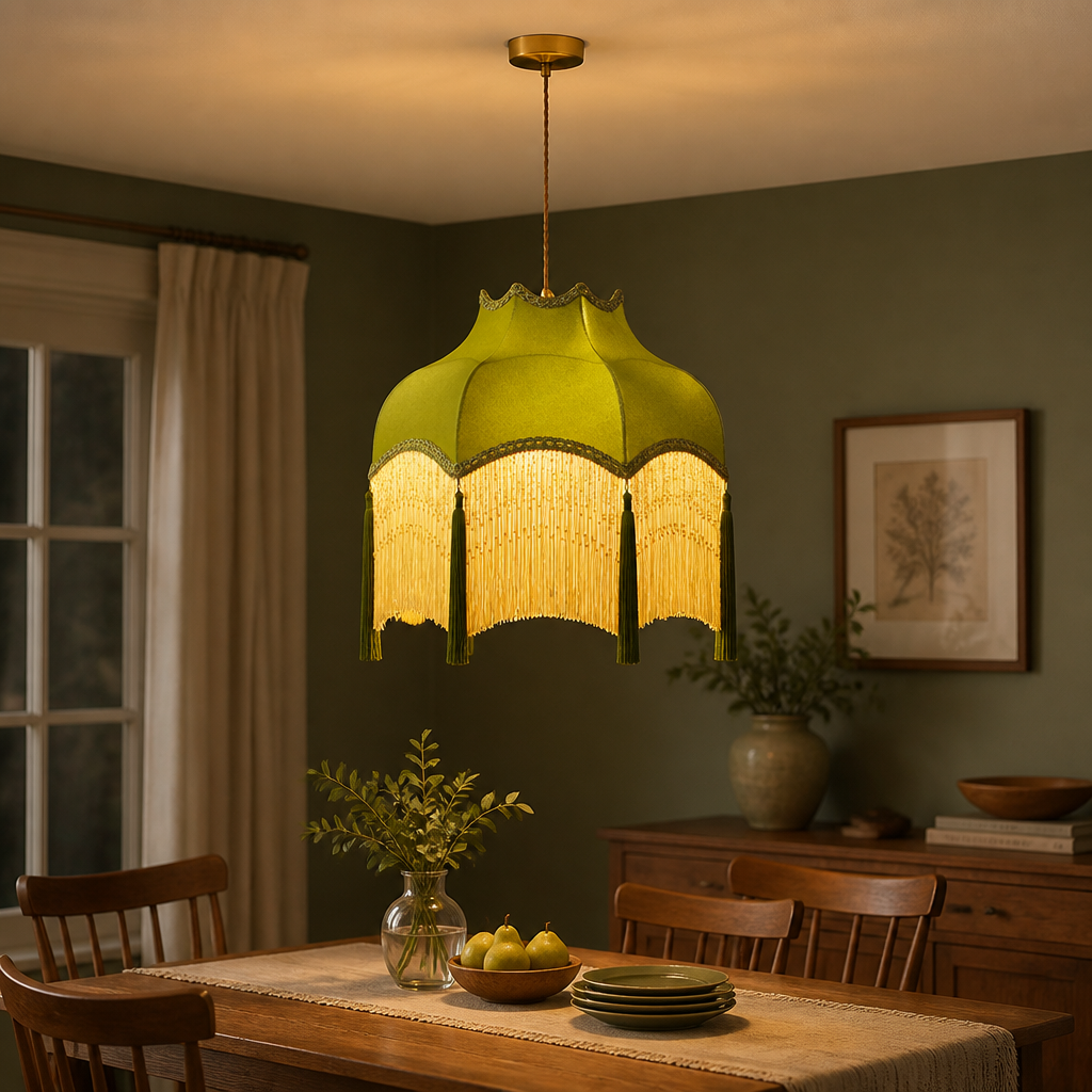 French Green Velvet Tassel Pendant Light
