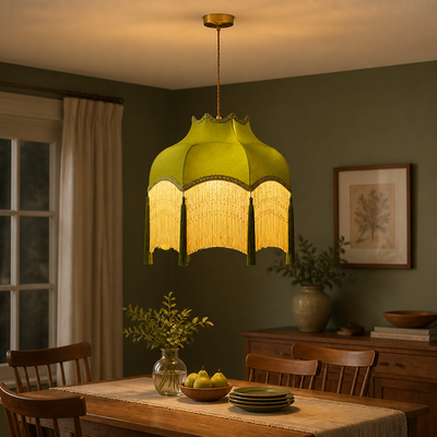 French Green Velvet Tassel Pendant Light