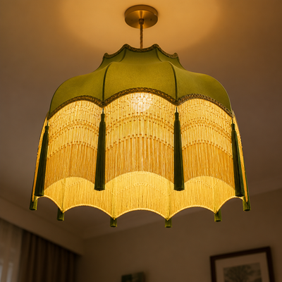 French Green Velvet Tassel Pendant Light