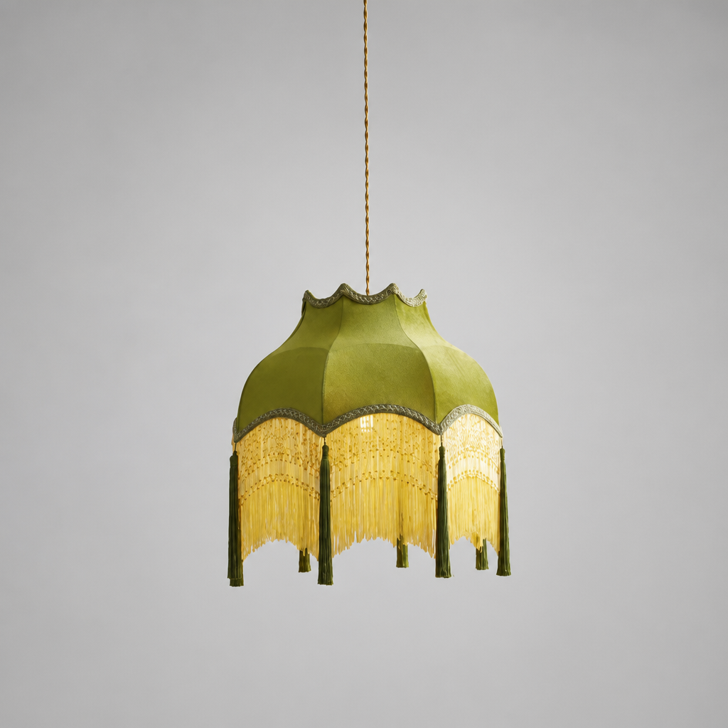 French Green Velvet Tassel Pendant Light
