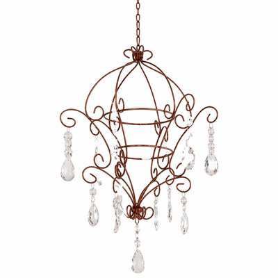 French Iron & Rhinestone Wire Frame Pendant Light