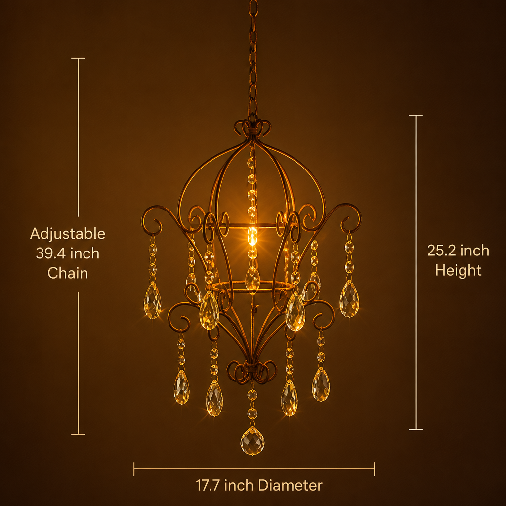 French Iron & Rhinestone Wire Frame Pendant Light