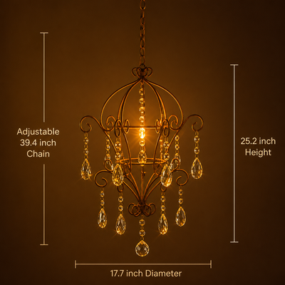 French Iron & Rhinestone Wire Frame Pendant Light