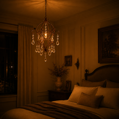 French Iron & Rhinestone Wire Frame Pendant Light