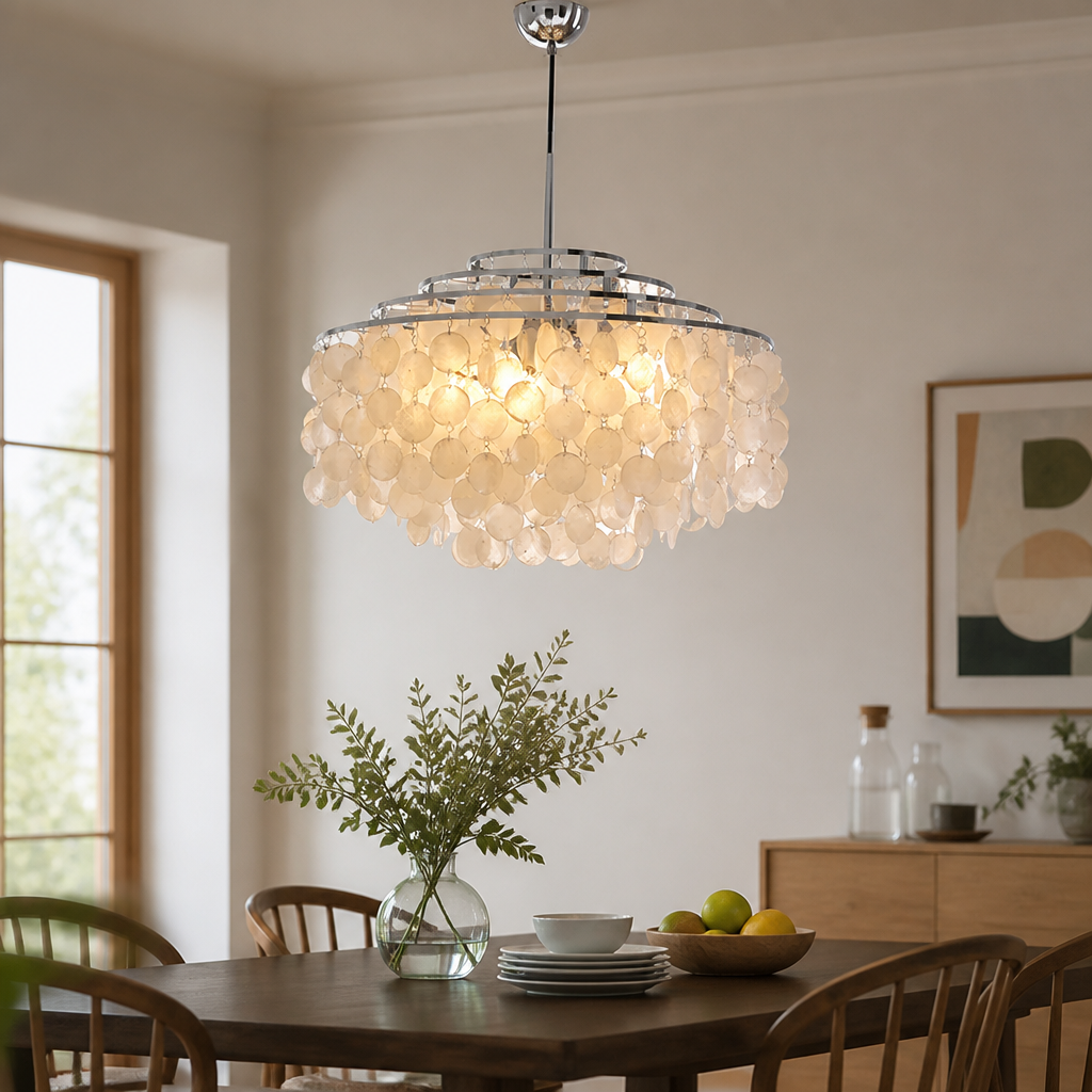 French Metal Shell Pendant Light