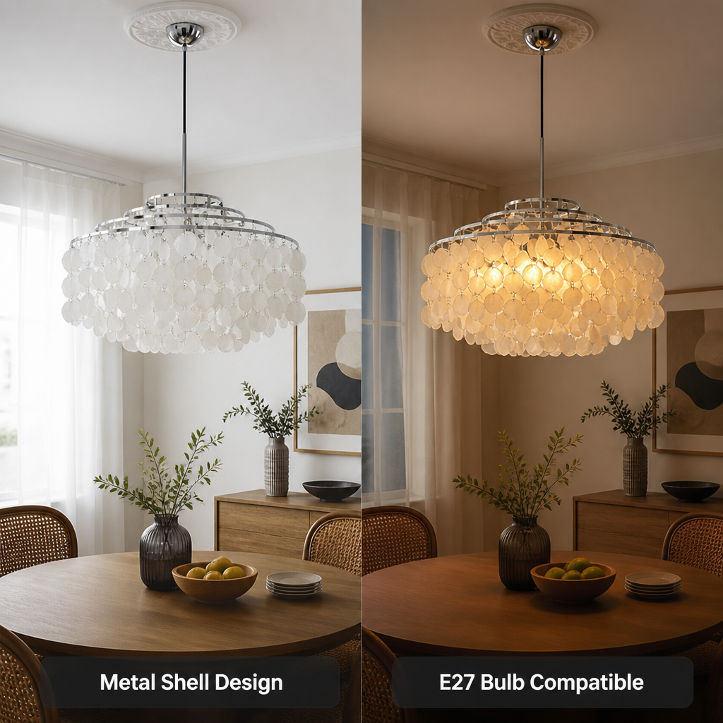 French Metal Shell Pendant Light