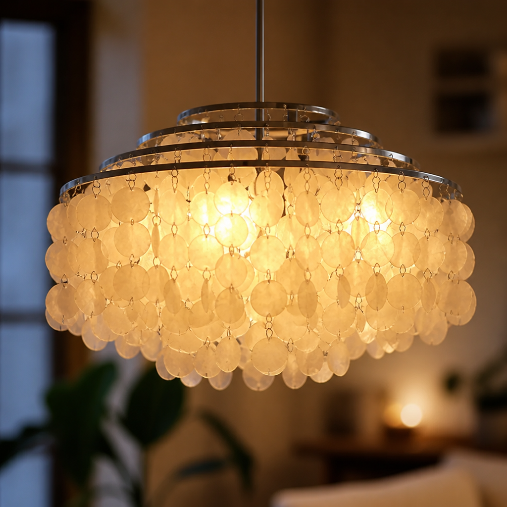 French Metal Shell Pendant Light