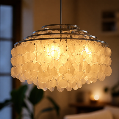 French Metal Shell Pendant Light