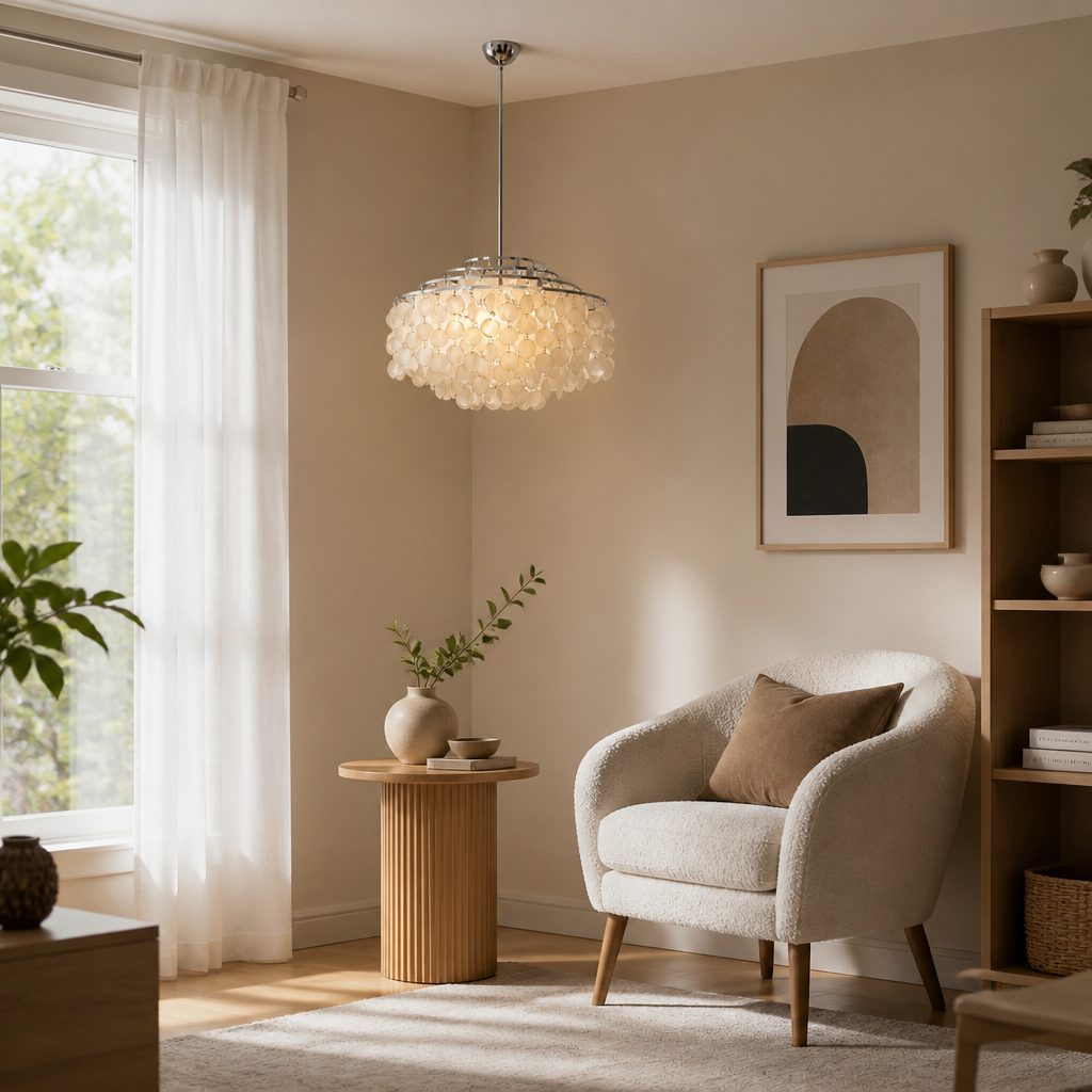 French Metal Shell Pendant Light