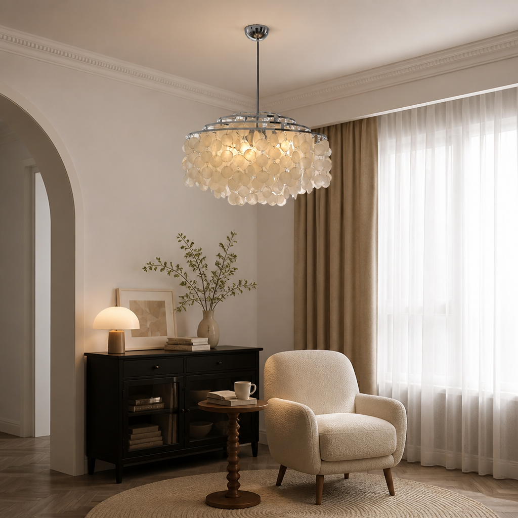 French Metal Shell Pendant Light