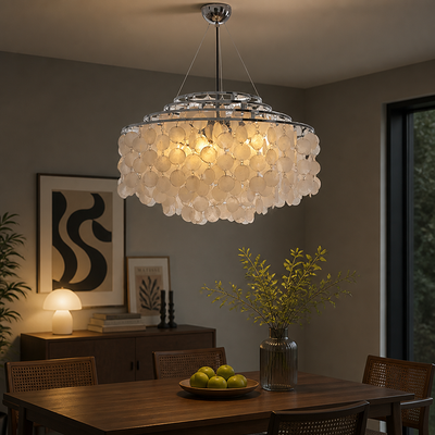 French Metal Shell Pendant Light