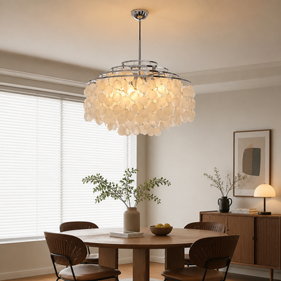 French Metal Shell Shade Chandelier