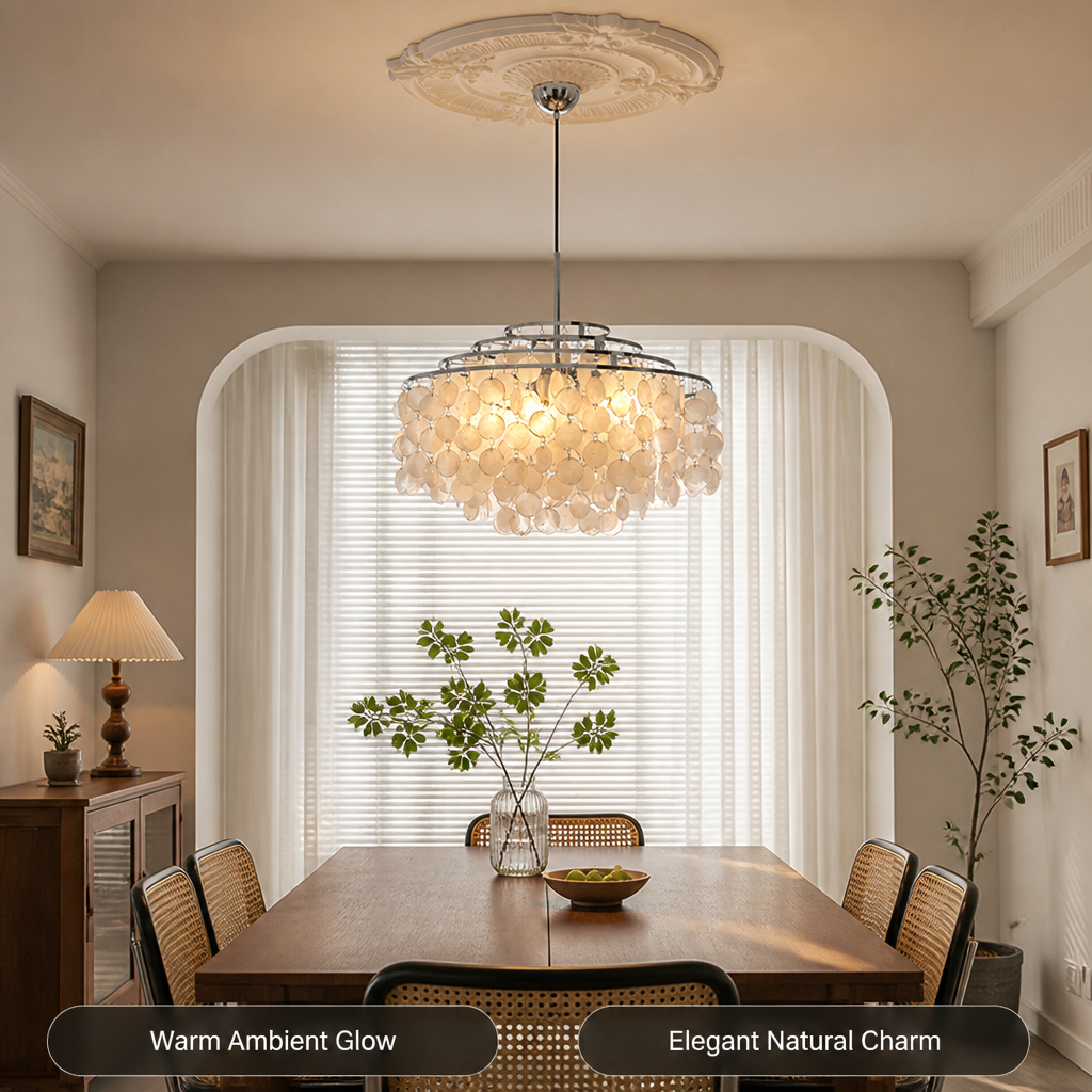 French Metal Shell Shade Chandelier