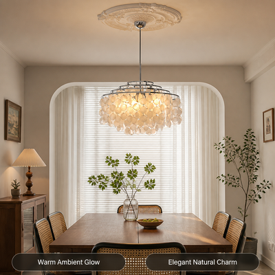 French Metal Shell Shade Chandelier