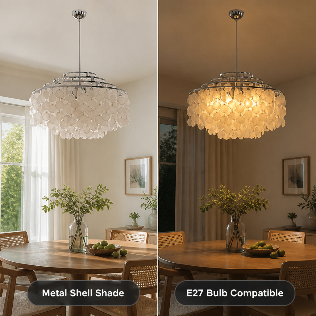 French Metal Shell Shade Chandelier