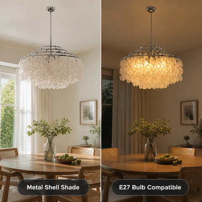 French Metal Shell Shade Chandelier