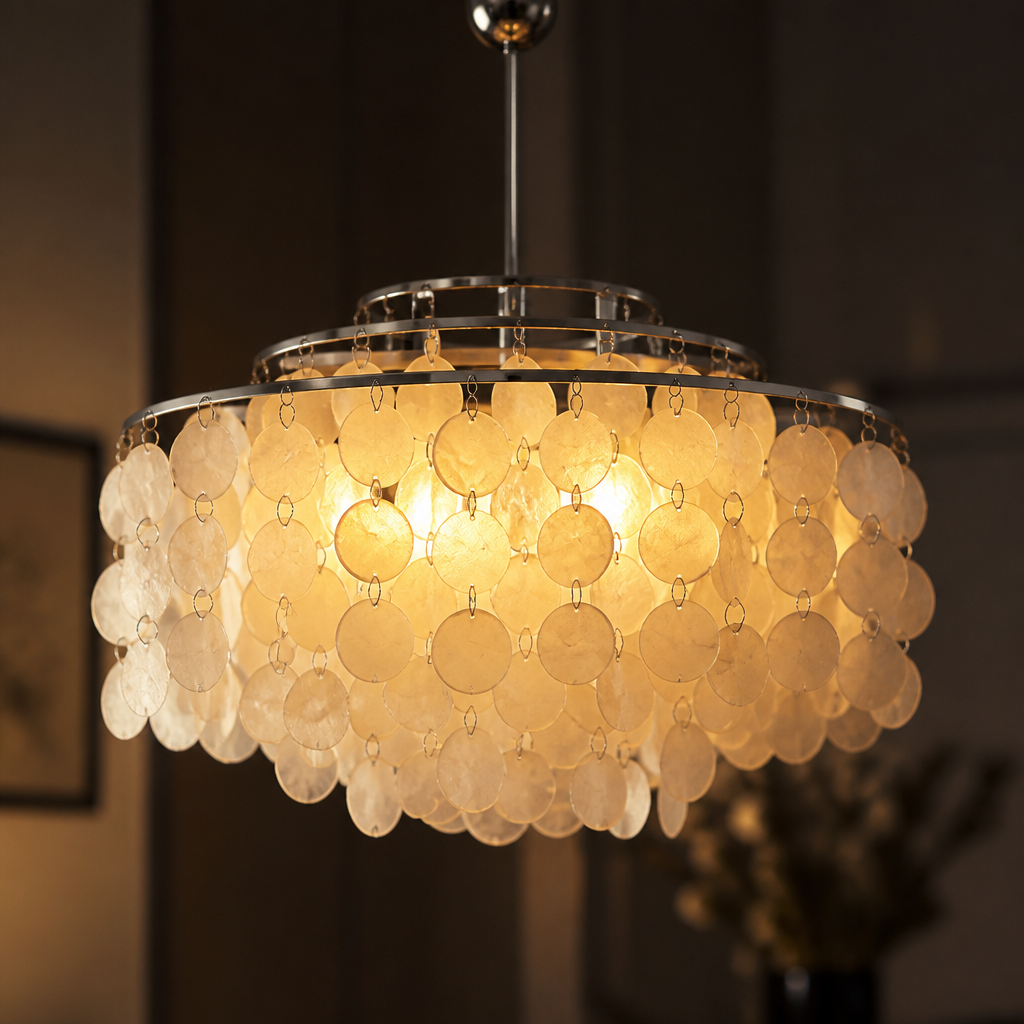 French Metal Shell Shade Chandelier