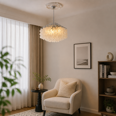 French Metal Shell Shade Chandelier