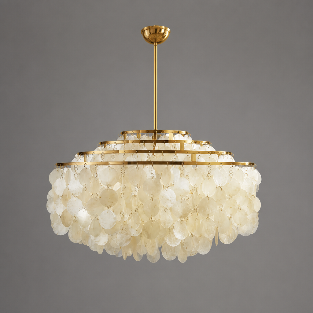 French Metal Shell Shade Chandelier