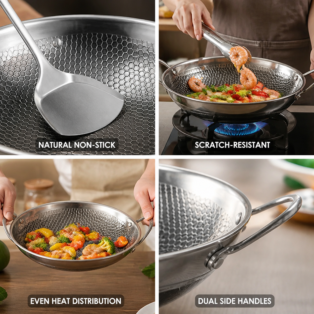 Frying Pan 11.4 Inch Stainless Steel Honeycomb Non-Stick