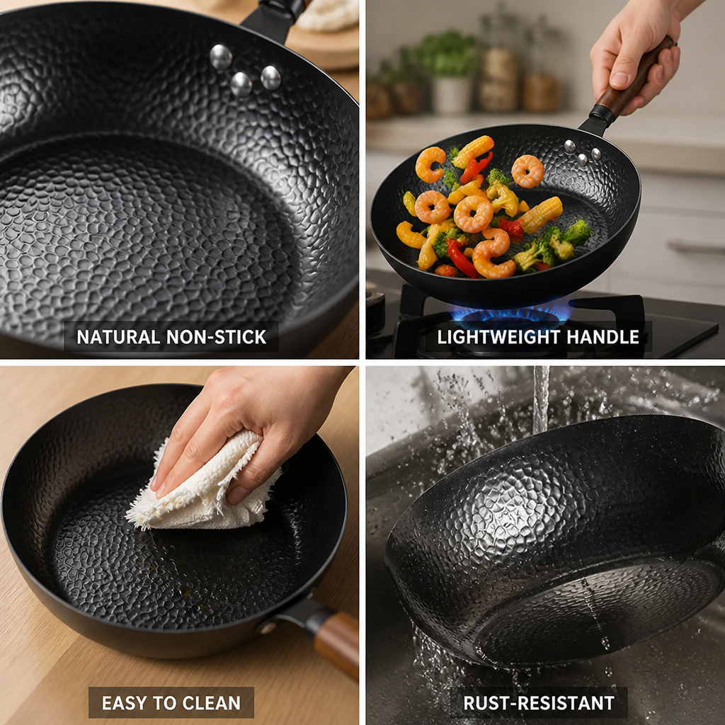 Frying Pan Cast Iron Lightweight Natural Non-Stick Rust-Resistant