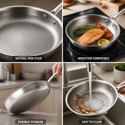 Frying Pan Hammered Titanium Natural Non-Stick Induction Compatible