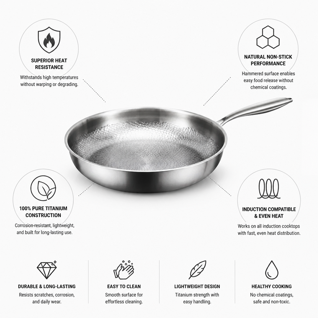 Frying Pan Hammered Titanium Natural Non-Stick Induction Compatible