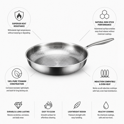 Frying Pan Hammered Titanium Natural Non-Stick Induction Compatible