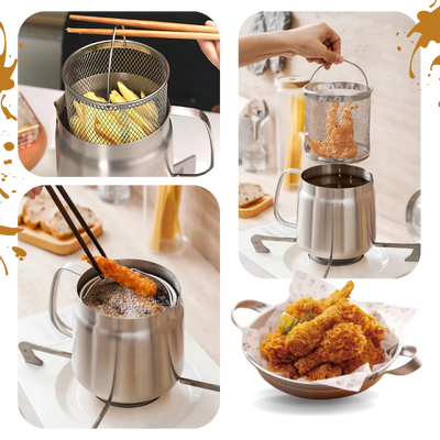 Frying Pot Integrated Oil Sieve Stainless Steel Heat-Resistant Handle
