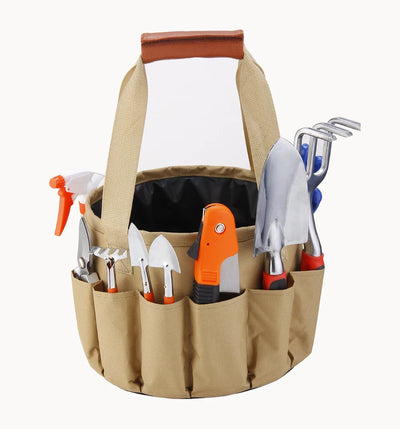 Garden Tool Set 10-Piece Ergonomic Handles Multi-Compartment Bag