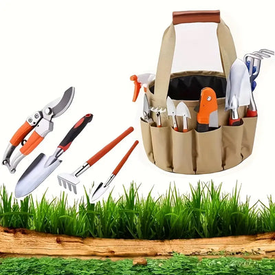 Garden Tool Set 10 Piece Multi Compartment Bag