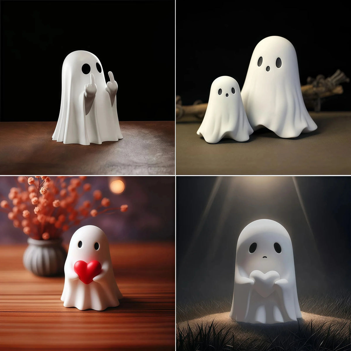 Ghost Figurine Compact Polyresin Tabletop White Or Black