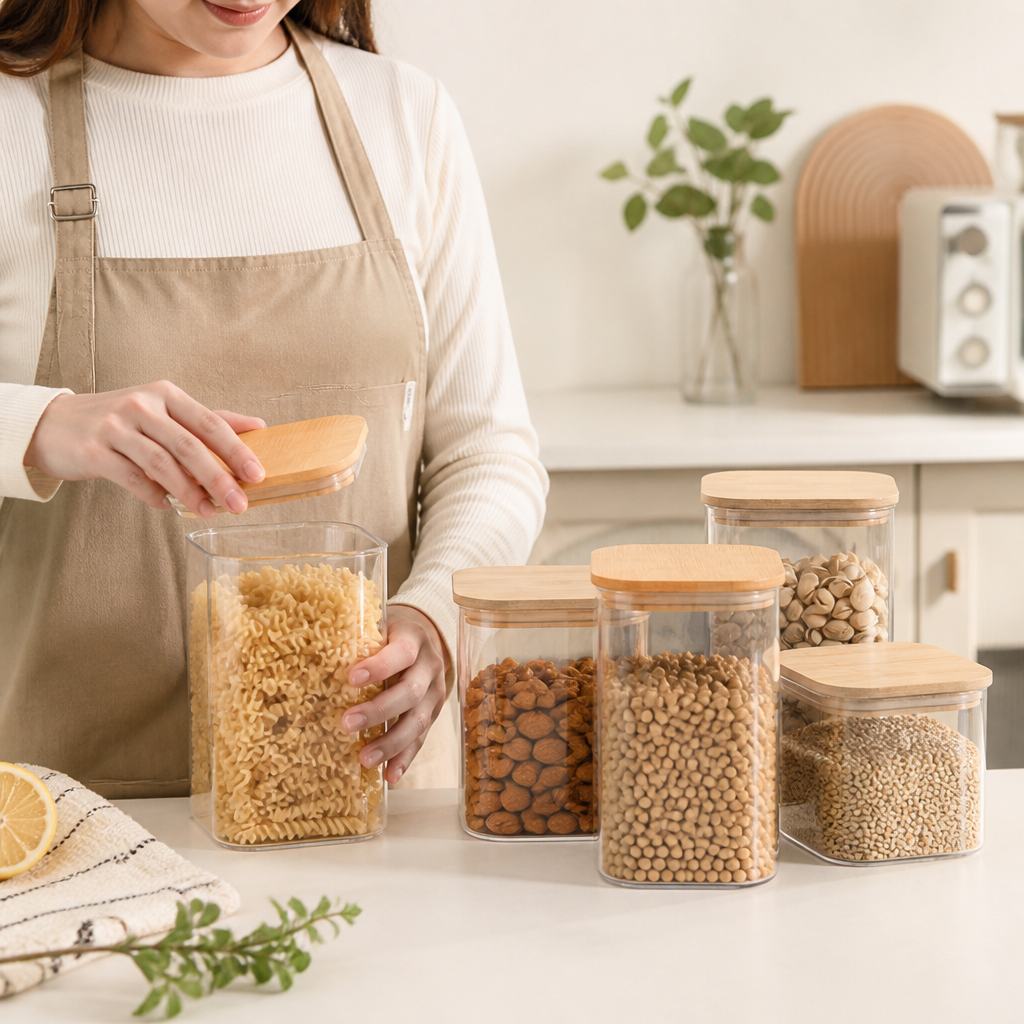 Glass Storage Jar Airtight Bamboo Lid & Food Safe