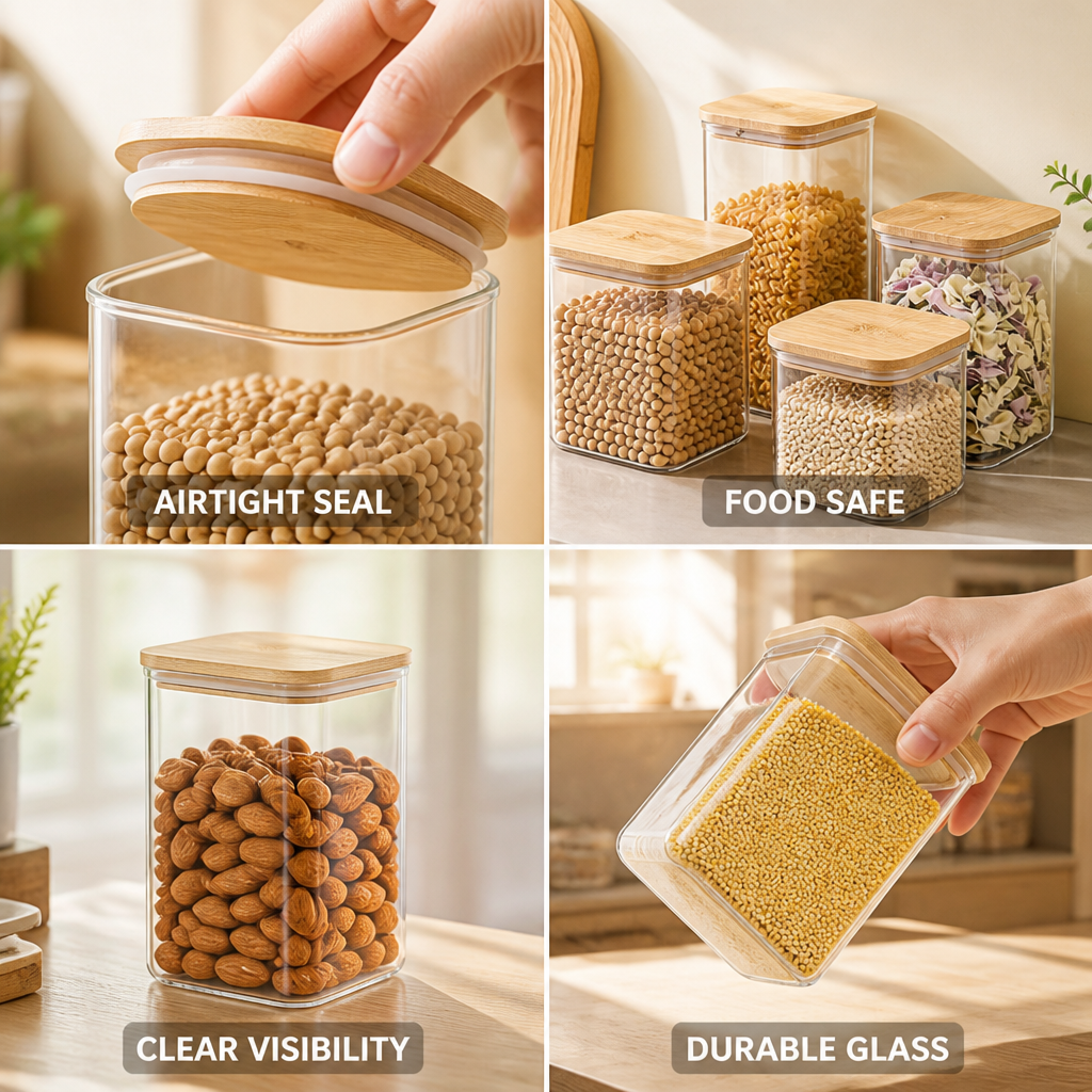 Glass Storage Jar Airtight Bamboo Lid & Food Safe