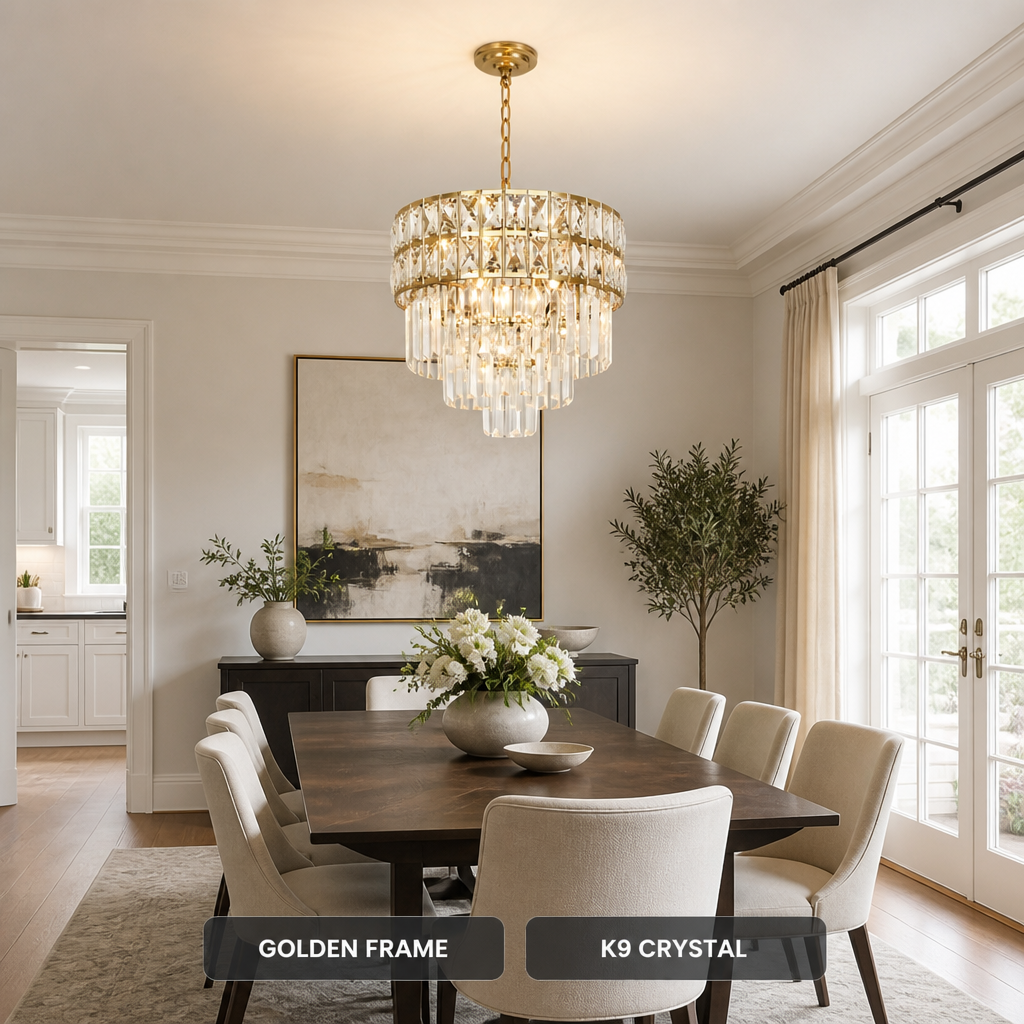 Gold Crystal Tiered Pendant Light