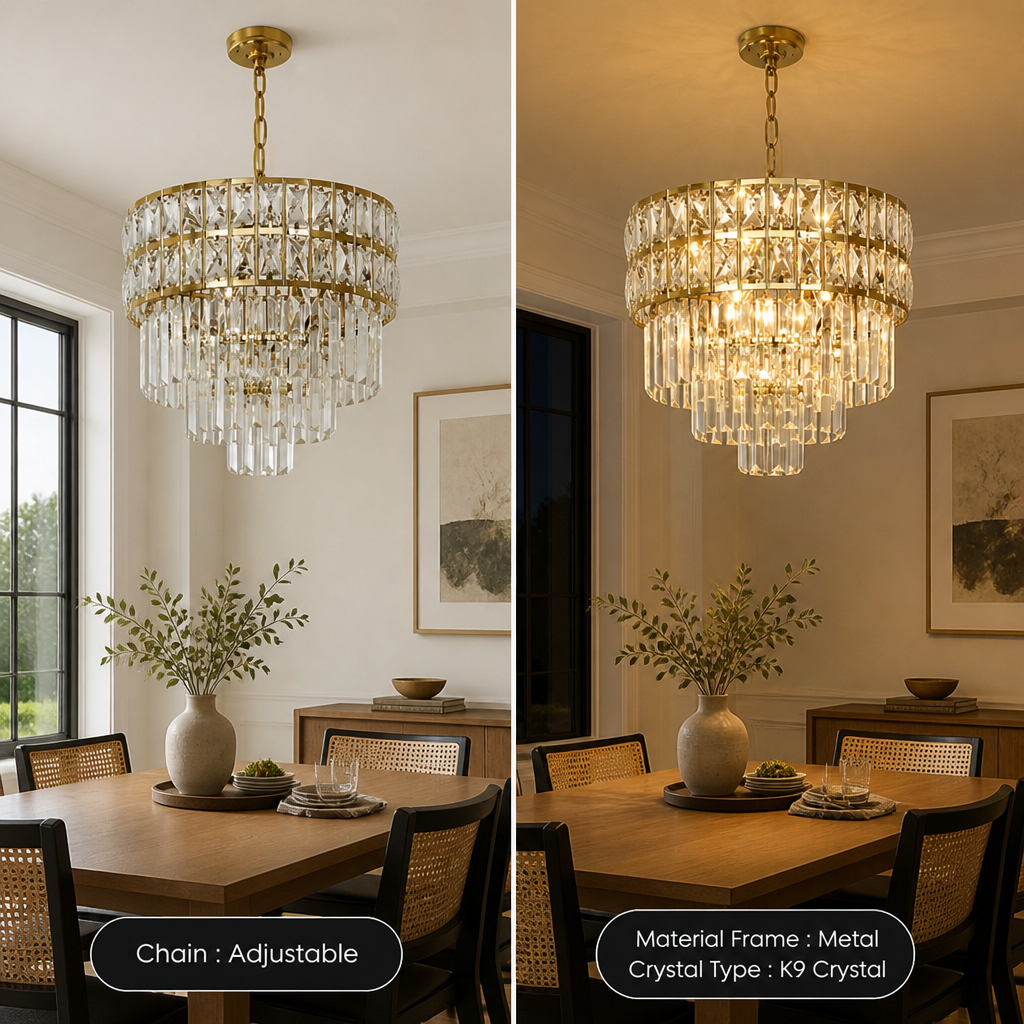 Gold Crystal Tiered Pendant Light
