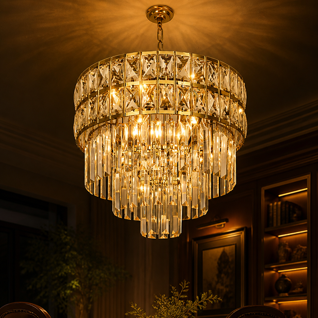 Gold Crystal Tiered Pendant Light